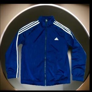 Vintage Adidas Running Track Jacket Full Zip Blue W/3 White Strips Pockets Uni